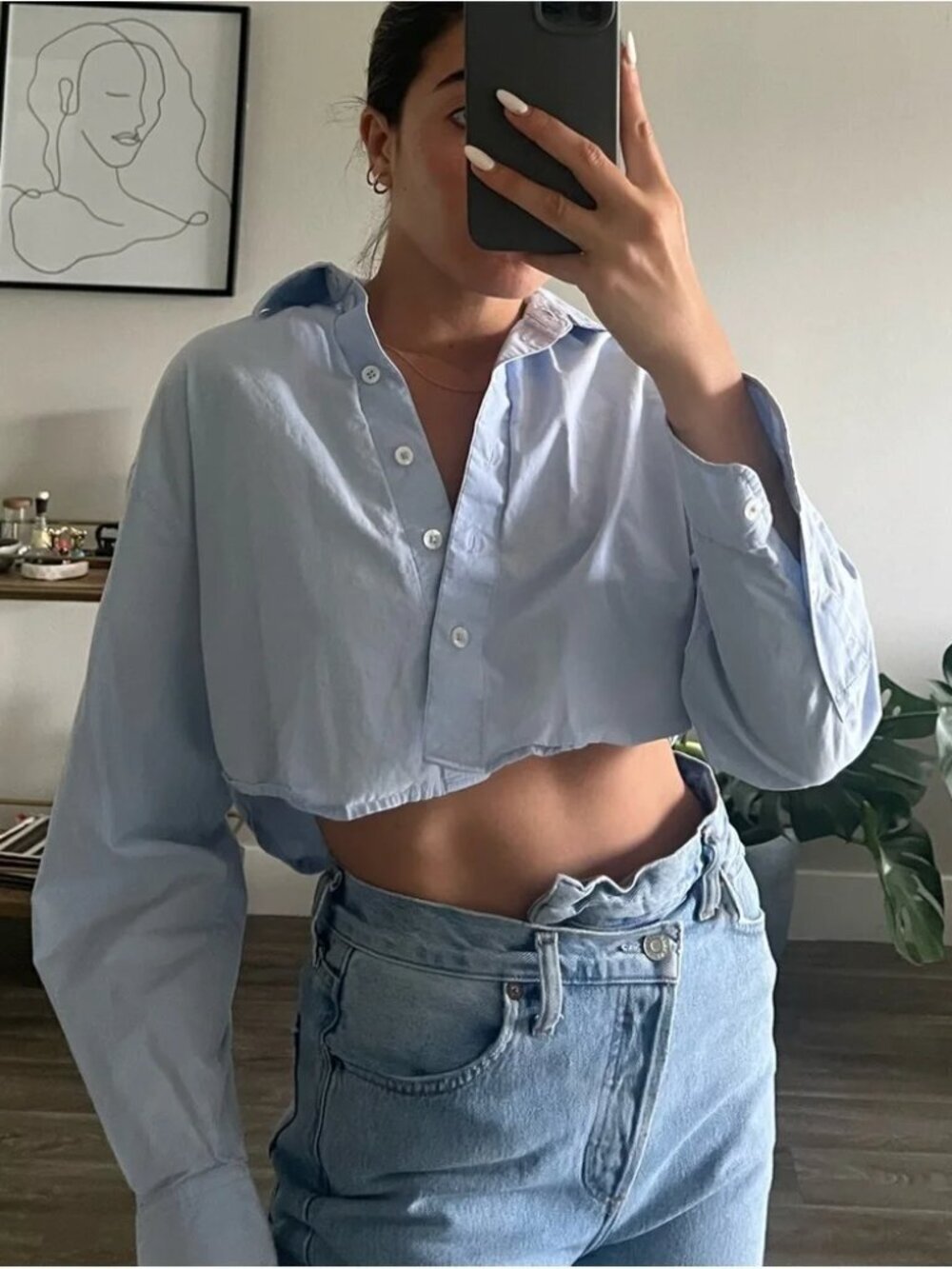Aritzia Sunday Best Poppy Poplin Shirt Cotton Light Blue Size XS